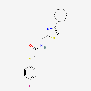 molecular formula C18H21FN2OS2 B2786200 N-((4-cyclohexylthiazol-2-yl)methyl)-2-((4-fluorophenyl)thio)acetamide CAS No. 2034239-93-3