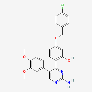 molecular formula C25H22ClN3O4 B2786208 2-(2-Amino-5-(3,4-dimethoxyphenyl)pyrimidin-4-yl)-5-((4-chlorobenzyl)oxy)phenol CAS No. 879479-06-8