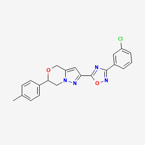 molecular formula C21H17ClN4O2 B2786213 3-(3-chlorophenyl)-5-[6-(4-methylphenyl)-4H,6H,7H-pyrazolo[3,2-c][1,4]oxazin-2-yl]-1,2,4-oxadiazole CAS No. 2415488-28-5