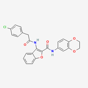molecular formula C25H19ClN2O5 B2786219 3-(2-(4-chlorophenyl)acetamido)-N-(2,3-dihydrobenzo[b][1,4]dioxin-6-yl)benzofuran-2-carboxamide CAS No. 888468-33-5