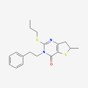 molecular formula C18H22N2OS2 B2786233 6-methyl-3-phenethyl-2-(propylthio)-6,7-dihydrothieno[3,2-d]pyrimidin-4(3H)-one CAS No. 905684-12-0