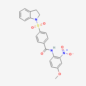 molecular formula C22H19N3O6S B2786237 4-(indolin-1-ylsulfonyl)-N-(4-methoxy-2-nitrophenyl)benzamide CAS No. 476633-69-9