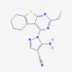 molecular formula C16H16N6S B2786238 5-Amino-1-(2-ethyl-5,6,7,8-tetrahydro-[1]benzothiolo[2,3-d]pyrimidin-4-yl)pyrazole-4-carbonitrile CAS No. 306278-33-1