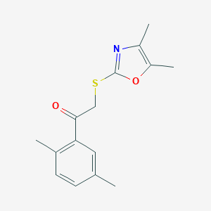 molecular formula C15H17NO2S B278625 2-[(4,5-Dimethyl-1,3-oxazol-2-yl)sulfanyl]-1-(2,5-dimethylphenyl)ethanone 