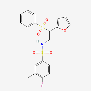 molecular formula C19H18FNO5S2 B2786255 4-fluoro-N-[2-(2-furyl)-2-(phenylsulfonyl)ethyl]-3-methylbenzenesulfonamide CAS No. 896323-24-3