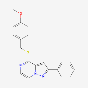 molecular formula C20H17N3OS B2786260 4-((4-Methoxybenzyl)thio)-2-phenylpyrazolo[1,5-a]pyrazine CAS No. 1251543-09-5