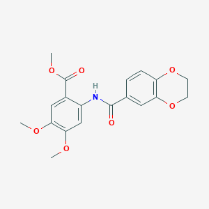 molecular formula C19H19NO7 B2786273 Methyl 2-[(2,3-dihydro-1,4-benzodioxin-6-ylcarbonyl)amino]-4,5-dimethoxybenzoate CAS No. 830343-62-9