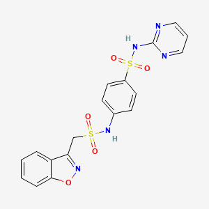 molecular formula C18H15N5O5S2 B2786281 4-[(1,2-benzoxazol-3-yl)methanesulfonamido]-N-(pyrimidin-2-yl)benzene-1-sulfonamide CAS No. 1797283-29-4