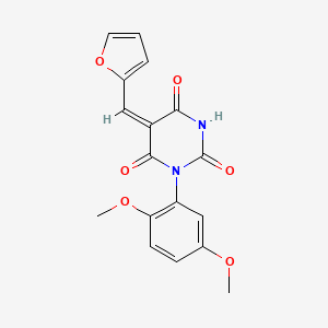 molecular formula C17H14N2O6 B2786284 (E)-1-(2,5-dimethoxyphenyl)-5-(furan-2-ylmethylene)pyrimidine-2,4,6(1H,3H,5H)-trione CAS No. 346612-08-6