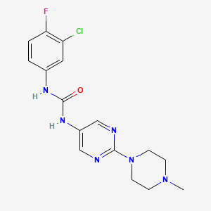 molecular formula C16H18ClFN6O B2786293 1-(3-Chloro-4-fluorophenyl)-3-(2-(4-methylpiperazin-1-yl)pyrimidin-5-yl)urea CAS No. 1396807-96-7