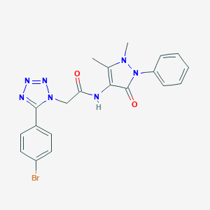 molecular formula C20H18BrN7O2 B278630 2-[5-(4-bromophenyl)-1H-tetraazol-1-yl]-N-(1,5-dimethyl-3-oxo-2-phenyl-2,3-dihydro-1H-pyrazol-4-yl)acetamide 