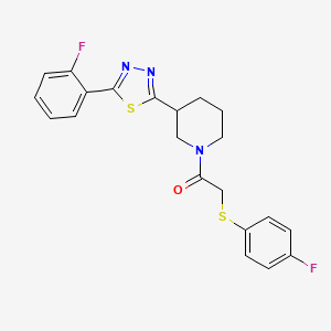 molecular formula C21H19F2N3OS2 B2786309 1-(3-(5-(2-Fluorophenyl)-1,3,4-thiadiazol-2-yl)piperidin-1-yl)-2-((4-fluorophenyl)thio)ethanone CAS No. 1351596-72-9