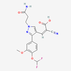 molecular formula C18H16F2N4O5 B2786311 (Z)-3-[1-(3-amino-3-oxopropyl)-3-[4-(difluoromethoxy)-3-methoxyphenyl]pyrazol-4-yl]-2-cyanoprop-2-enoic acid CAS No. 1006442-80-3