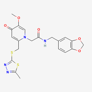 molecular formula C20H20N4O5S2 B2786314 N-(benzo[d][1,3]dioxol-5-ylmethyl)-2-(5-methoxy-2-(((5-methyl-1,3,4-thiadiazol-2-yl)thio)methyl)-4-oxopyridin-1(4H)-yl)acetamide CAS No. 920339-37-3