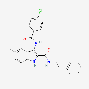 molecular formula C25H26ClN3O2 B2786328 3-(4-chlorobenzamido)-N-(2-(cyclohex-1-en-1-yl)ethyl)-5-methyl-1H-indole-2-carboxamide CAS No. 1031993-70-0