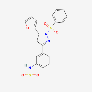 molecular formula C20H19N3O5S2 B2786339 N-(3-(5-(furan-2-yl)-1-(phenylsulfonyl)-4,5-dihydro-1H-pyrazol-3-yl)phenyl)methanesulfonamide CAS No. 851782-30-4