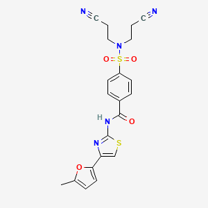 molecular formula C21H19N5O4S2 B2786341 4-[bis(2-cyanoethyl)sulfamoyl]-N-[4-(5-methylfuran-2-yl)-1,3-thiazol-2-yl]benzamide CAS No. 476642-66-7