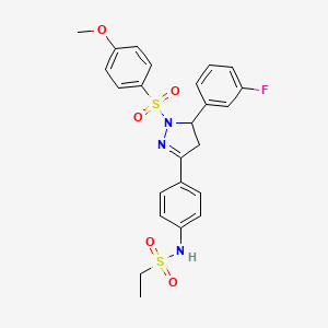 molecular formula C24H24FN3O5S2 B2786345 N-(4-(5-(3-fluorophenyl)-1-((4-methoxyphenyl)sulfonyl)-4,5-dihydro-1H-pyrazol-3-yl)phenyl)ethanesulfonamide CAS No. 851781-80-1