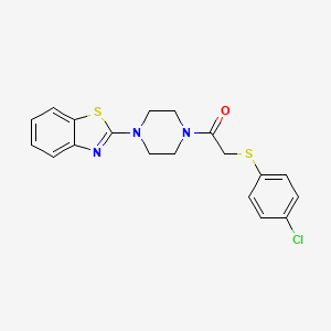 molecular formula C19H18ClN3OS2 B2786354 2-(4-{[(4-Chlorophenyl)thio]acetyl}piperazin-1-yl)-1,3-benzothiazole CAS No. 887462-30-8