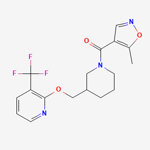 molecular formula C17H18F3N3O3 B2786366 (5-Methyl-1,2-oxazol-4-yl)-[3-[[3-(trifluoromethyl)pyridin-2-yl]oxymethyl]piperidin-1-yl]methanone CAS No. 2379993-83-4