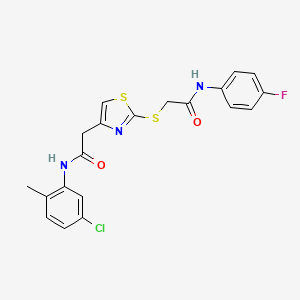 molecular formula C20H17ClFN3O2S2 B2786372 N-(5-chloro-2-methylphenyl)-2-(2-((2-((4-fluorophenyl)amino)-2-oxoethyl)thio)thiazol-4-yl)acetamide CAS No. 941921-79-5