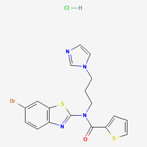 molecular formula C18H16BrClN4OS2 B2786383 N-(3-(1H-imidazol-1-yl)propyl)-N-(6-bromobenzo[d]thiazol-2-yl)thiophene-2-carboxamide hydrochloride CAS No. 1216906-95-4