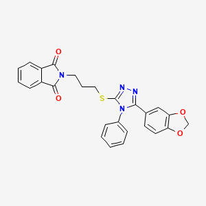 molecular formula C26H20N4O4S B2786388 2-(3-((5-(benzo[d][1,3]dioxol-5-yl)-4-phenyl-4H-1,2,4-triazol-3-yl)thio)propyl)isoindoline-1,3-dione CAS No. 325694-48-2