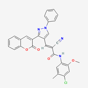 molecular formula C30H21ClN4O4 B2786391 (E)-N-(4-chloro-2-methoxy-5-methylphenyl)-2-cyano-3-[3-(2-oxochromen-3-yl)-1-phenylpyrazol-4-yl]prop-2-enamide CAS No. 882220-97-5