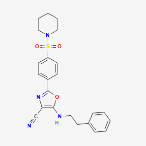 molecular formula C23H24N4O3S B2786398 5-[(2-Phenylethyl)amino]-2-[4-(piperidin-1-ylsulfonyl)phenyl]-1,3-oxazole-4-carbonitrile CAS No. 941267-06-7