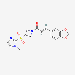 molecular formula C17H17N3O5S B2786399 (E)-3-(benzo[d][1,3]dioxol-5-yl)-1-(3-((1-methyl-1H-imidazol-2-yl)sulfonyl)azetidin-1-yl)prop-2-en-1-one CAS No. 2035007-39-5