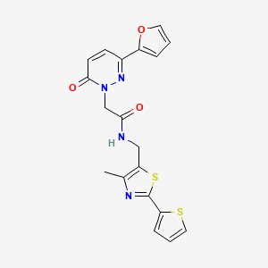 molecular formula C19H16N4O3S2 B2786400 2-(3-(furan-2-yl)-6-oxopyridazin-1(6H)-yl)-N-((4-methyl-2-(thiophen-2-yl)thiazol-5-yl)methyl)acetamide CAS No. 1421478-01-4