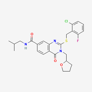 molecular formula C25H27ClFN3O3S B2786405 2-((2-chloro-6-fluorobenzyl)thio)-N-isobutyl-4-oxo-3-((tetrahydrofuran-2-yl)methyl)-3,4-dihydroquinazoline-7-carboxamide CAS No. 1111418-35-9