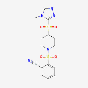 molecular formula C15H17N5O4S2 B2786406 2-((4-((4-methyl-4H-1,2,4-triazol-3-yl)sulfonyl)piperidin-1-yl)sulfonyl)benzonitrile CAS No. 1448131-76-7