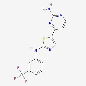 molecular formula C14H10F3N5S B2786409 4-(2-{[3-(Trifluoromethyl)phenyl]amino}-1,3-thiazol-5-yl)pyrimidin-2-amine CAS No. 2396580-14-4