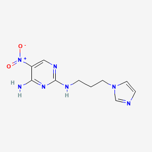 molecular formula C10H13N7O2 B2786415 N2-(3-(1H-imidazol-1-yl)propyl)-5-nitropyrimidine-2,4-diamine CAS No. 1257552-24-1