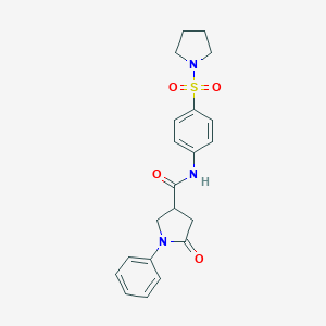 molecular formula C21H23N3O4S B278642 5-oxo-1-phenyl-N-[4-(pyrrolidin-1-ylsulfonyl)phenyl]pyrrolidine-3-carboxamide 