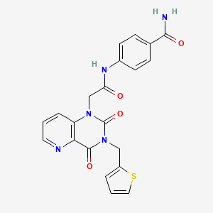 molecular formula C21H17N5O4S B2786428 4-(2-(2,4-dioxo-3-(thiophen-2-ylmethyl)-3,4-dihydropyrido[3,2-d]pyrimidin-1(2H)-yl)acetamido)benzamide CAS No. 955618-81-2