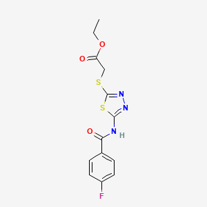 molecular formula C13H12FN3O3S2 B2786431 Ethyl 2-({5-[(4-fluorobenzoyl)amino]-1,3,4-thiadiazol-2-yl}sulfanyl)acetate CAS No. 329698-71-7
