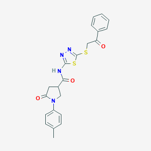 molecular formula C22H20N4O3S2 B278644 1-(4-methylphenyl)-5-oxo-N-{5-[(2-oxo-2-phenylethyl)sulfanyl]-1,3,4-thiadiazol-2-yl}pyrrolidine-3-carboxamide 
