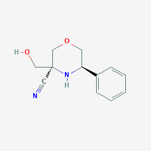 molecular formula C12H14N2O2 B2786446 rac-(3R,5S)-3-(Hydroxymethyl)-5-phenylmorpholine-3-carbonitrile CAS No. 1823973-57-4