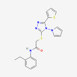 molecular formula C20H19N5OS2 B2786453 N-(2-ethylphenyl)-2-{[4-(1H-pyrrol-1-yl)-5-(thiophen-2-yl)-4H-1,2,4-triazol-3-yl]sulfanyl}acetamide CAS No. 886921-56-8