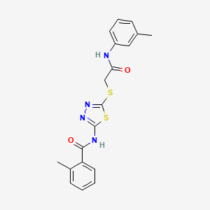 molecular formula C19H18N4O2S2 B2786465 2-methyl-N-(5-((2-oxo-2-(m-tolylamino)ethyl)thio)-1,3,4-thiadiazol-2-yl)benzamide CAS No. 392292-06-7