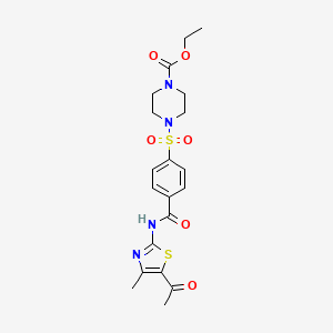 molecular formula C20H24N4O6S2 B2786468 Ethyl 4-((4-((5-acetyl-4-methylthiazol-2-yl)carbamoyl)phenyl)sulfonyl)piperazine-1-carboxylate CAS No. 361174-43-8