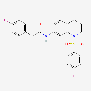 molecular formula C23H20F2N2O3S B2786475 2-(4-fluorophenyl)-N-(1-((4-fluorophenyl)sulfonyl)-1,2,3,4-tetrahydroquinolin-7-yl)acetamide CAS No. 1005299-92-2