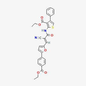 molecular formula C30H24N2O6S B2786480 ethyl 2-[[(E)-2-cyano-3-[5-(4-ethoxycarbonylphenyl)furan-2-yl]prop-2-enoyl]amino]-4-phenylthiophene-3-carboxylate CAS No. 380455-60-7