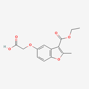 molecular formula C14H14O6 B2786489 2-((3-(Ethoxycarbonyl)-2-methylbenzofuran-5-yl)oxy)acetic acid CAS No. 300674-05-9