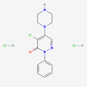 molecular formula C14H17Cl3N4O B2786493 4-Chloro-2-phenyl-5-(piperazin-1-yl)-2,3-dihydropyridazin-3-one dihydrochloride CAS No. 1820683-16-6