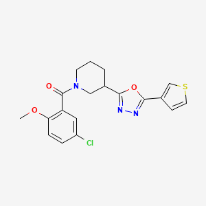 molecular formula C19H18ClN3O3S B2786501 (5-Chloro-2-methoxyphenyl)(3-(5-(thiophen-3-yl)-1,3,4-oxadiazol-2-yl)piperidin-1-yl)methanone CAS No. 1797125-34-8