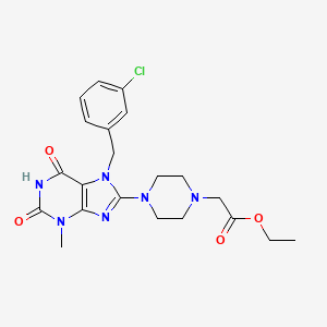 molecular formula C21H25ClN6O4 B2786515 ethyl 2-(4-(7-(3-chlorobenzyl)-3-methyl-2,6-dioxo-2,3,6,7-tetrahydro-1H-purin-8-yl)piperazin-1-yl)acetate CAS No. 898464-15-8