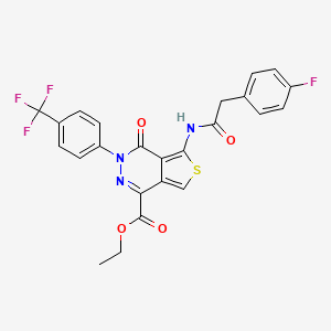 Ethyl 5-[[2-(4-fluorophenyl)acetyl]amino]-4-oxo-3-[4-(trifluoromethyl)phenyl]thieno[3,4-d]pyridazine-1-carboxylate